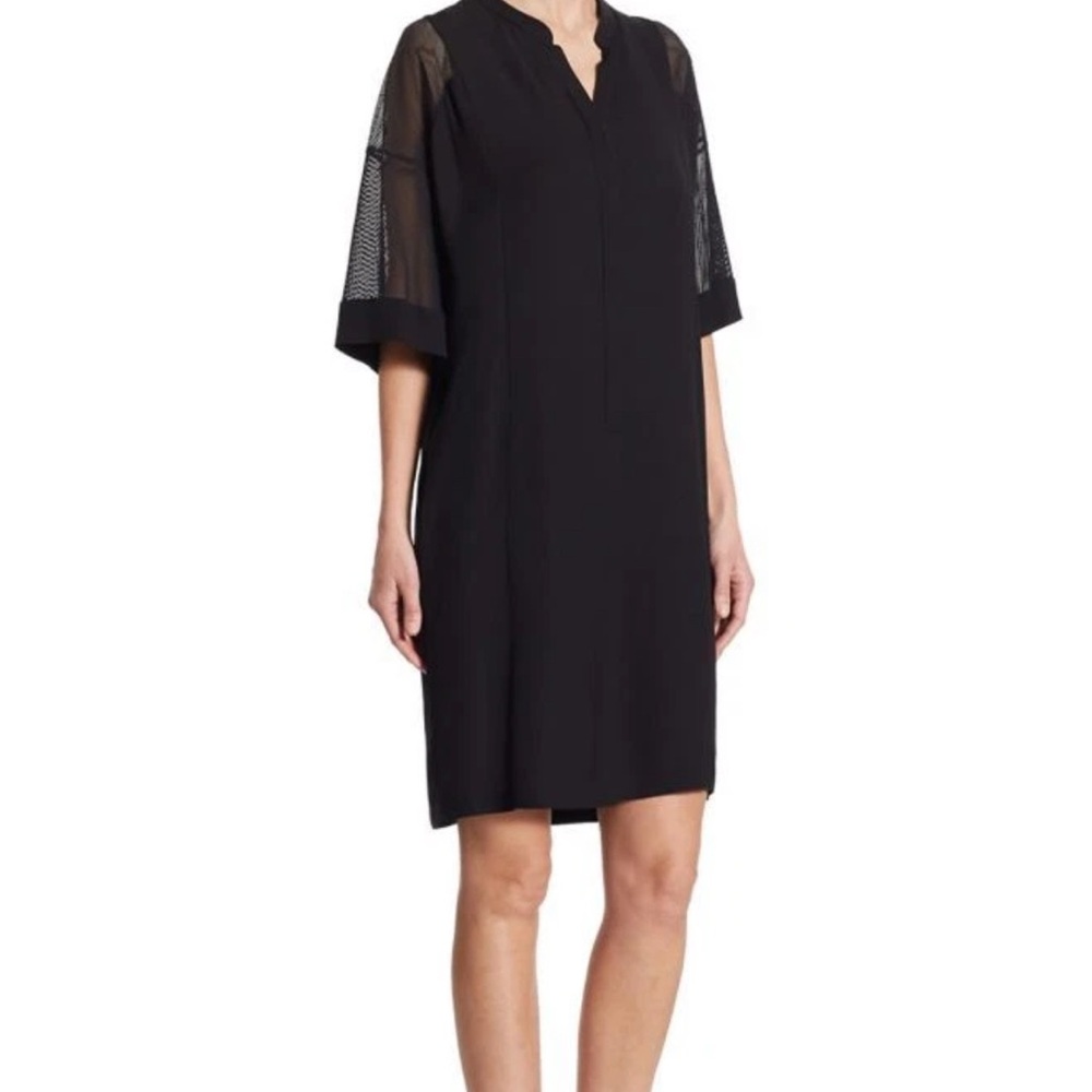 Akris Punto Black Mesh Sheer 3/4 Sleeve Shift Dress Size US 8 / FR 40